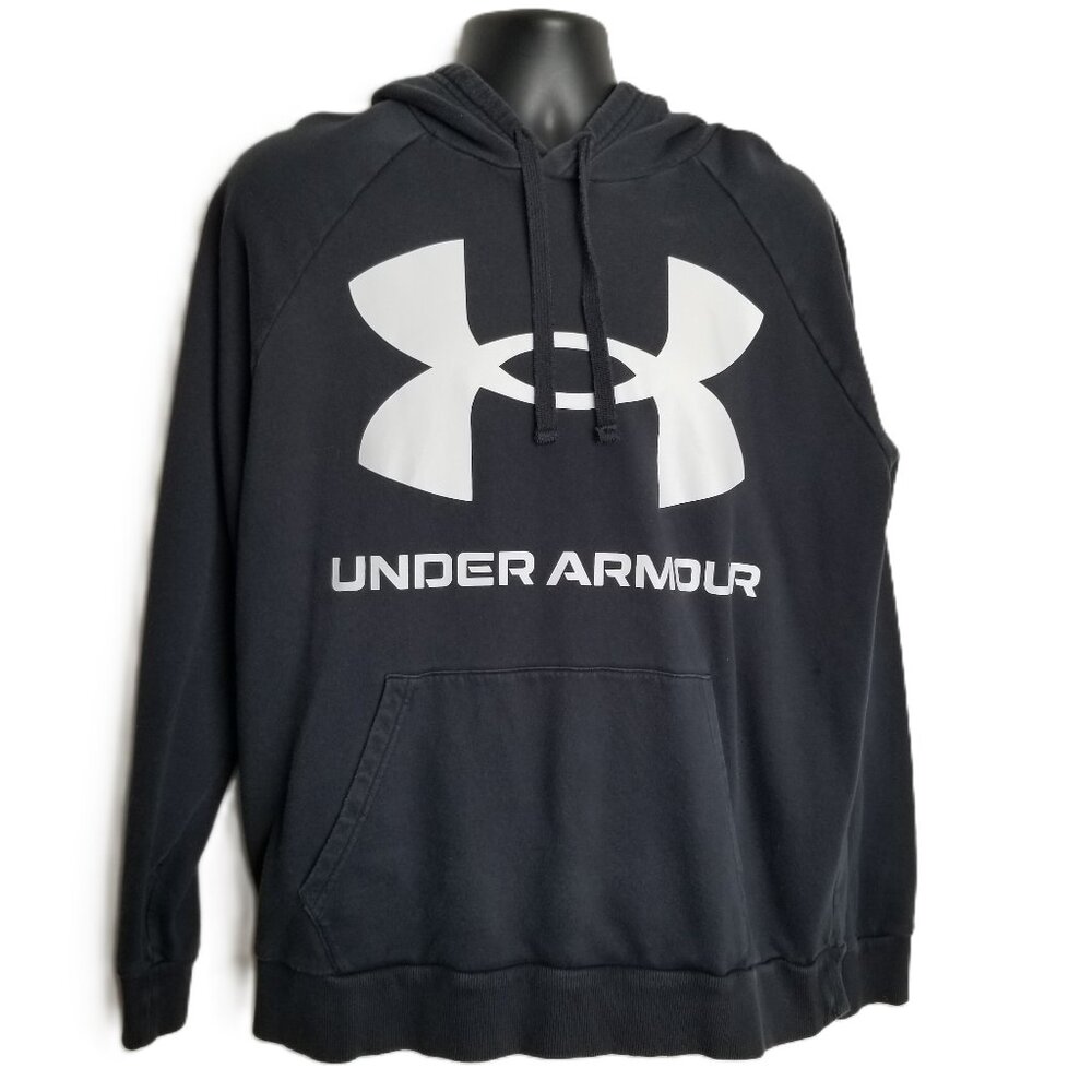 Under Armour Hoodie XL Black White Big Logo Pullover Athletic